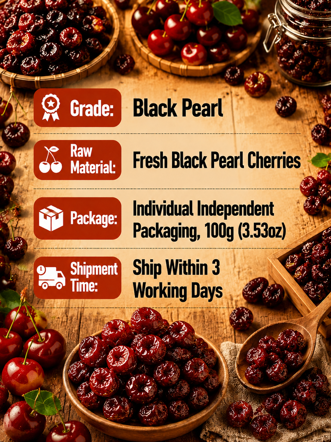 🍒Dried Sour Cherry Snacks, Natural Pitted Fruit Treats