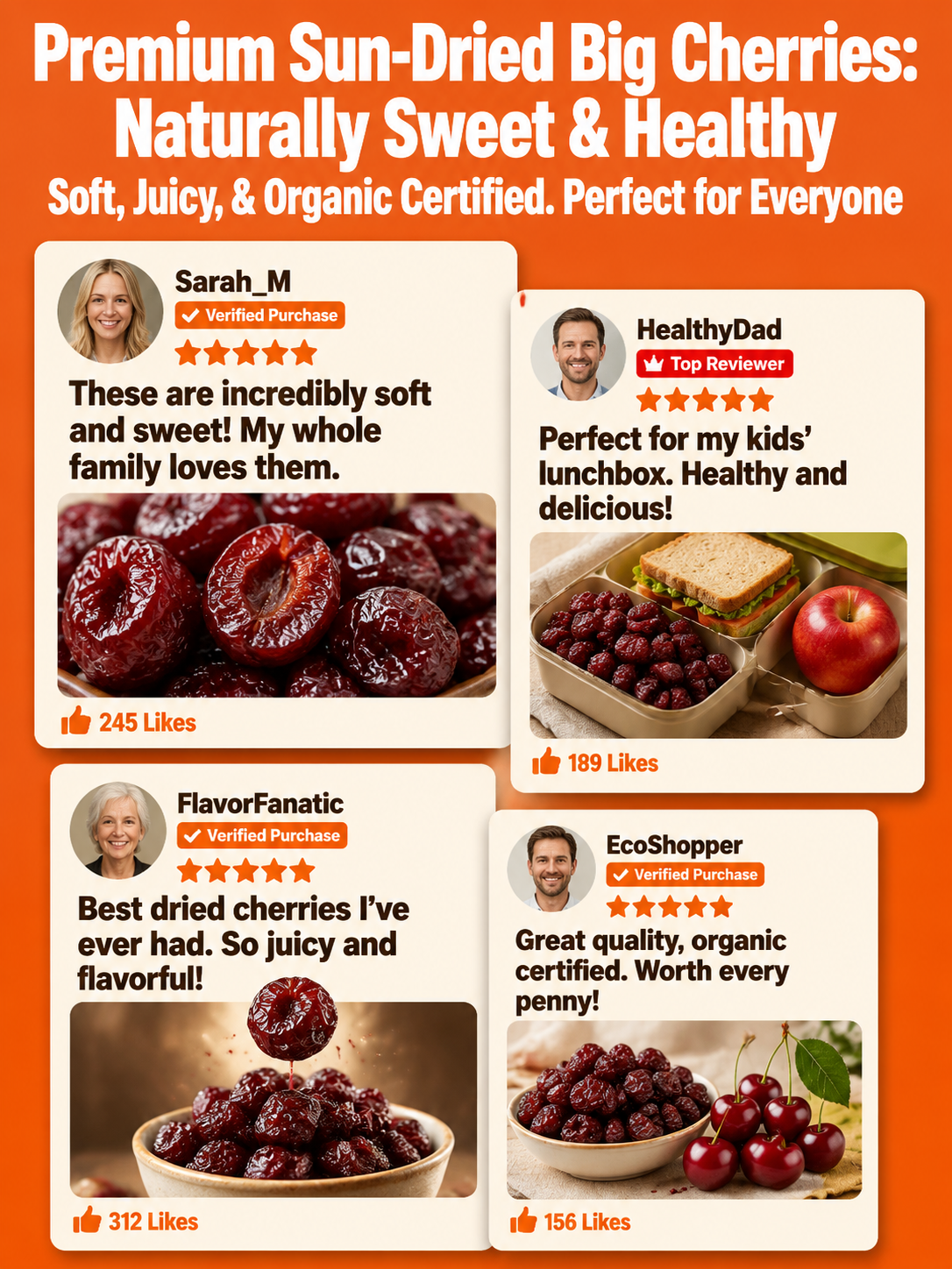 🍒Dried Sour Cherry Snacks, Natural Pitted Fruit Treats